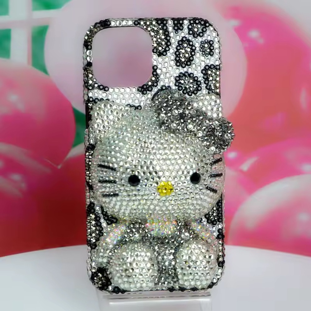 Hello Kitty Black and Silver Rhinestone Embellished 3D Phone Case